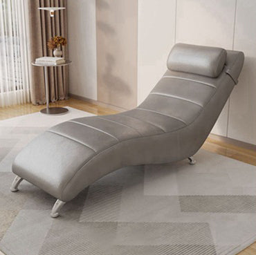Modern Minimalist Waxed Leather & Synthetic Fabric Rectangular Recliner with Wood & Metal Frame and Backrest for Living Room & Bedroom
