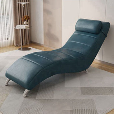 Modern Minimalist Waxed Leather & Synthetic Fabric Rectangular Recliner with Wood & Metal Frame and Backrest for Living Room & Bedroom