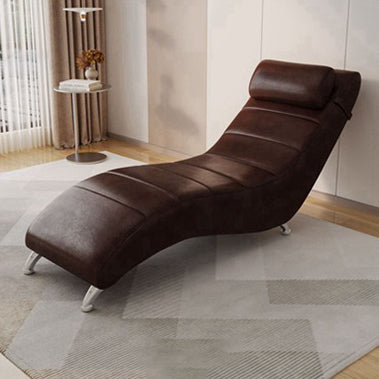 Modern Minimalist Waxed Leather & Synthetic Fabric Rectangular Recliner with Wood & Metal Frame and Backrest for Living Room & Bedroom