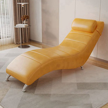 Modern Minimalist Waxed Leather & Synthetic Fabric Rectangular Recliner with Wood & Metal Frame and Backrest for Living Room & Bedroom