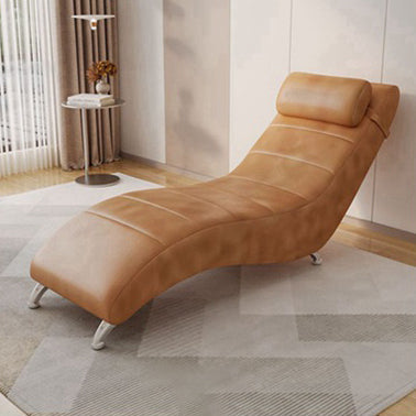 Modern Minimalist Waxed Leather & Synthetic Fabric Rectangular Recliner with Wood & Metal Frame and Backrest for Living Room & Bedroom
