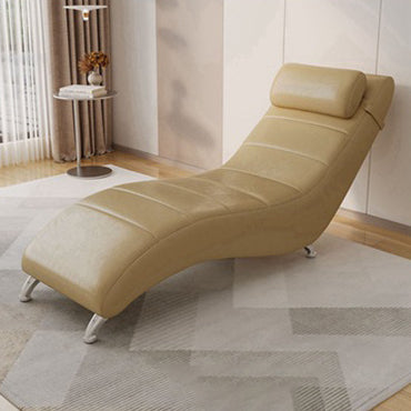 Modern Minimalist Waxed Leather & Synthetic Fabric Rectangular Recliner with Wood & Metal Frame and Backrest for Living Room & Bedroom