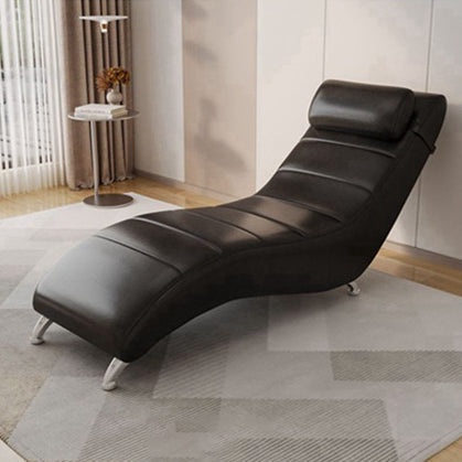 Modern Minimalist Waxed Leather & Synthetic Fabric Rectangular Recliner with Wood & Metal Frame and Backrest for Living Room & Bedroom