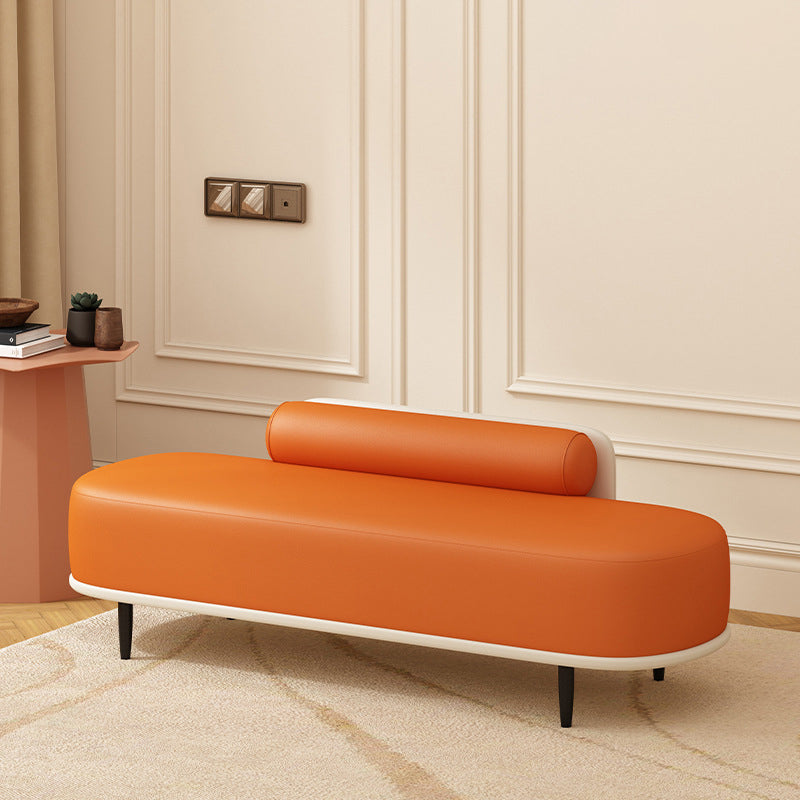 Nordic Contemporary Faux Leather Storage Bench with Wood and Carbon Steel Frame, Oval Backrest for Bedroom & Entryway