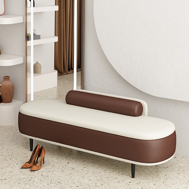 Nordic Contemporary Faux Leather Storage Bench with Wood and Carbon Steel Frame, Oval Backrest for Bedroom & Entryway