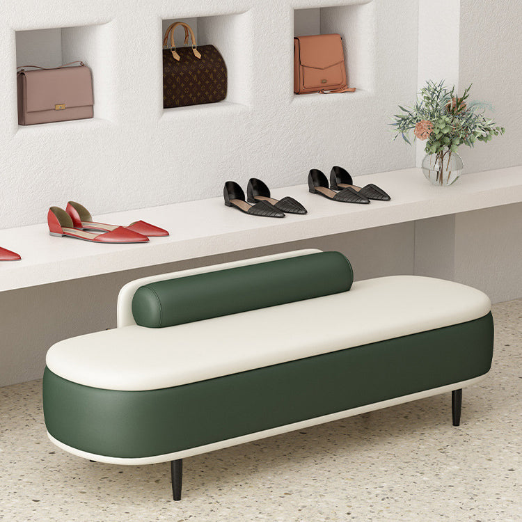 Nordic Contemporary Faux Leather Storage Bench with Wood and Carbon Steel Frame, Oval Backrest for Bedroom & Entryway