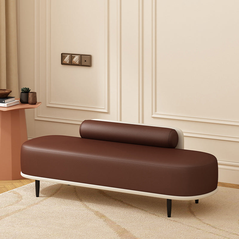 Nordic Contemporary Faux Leather Storage Bench with Wood and Carbon Steel Frame, Oval Backrest for Bedroom & Entryway