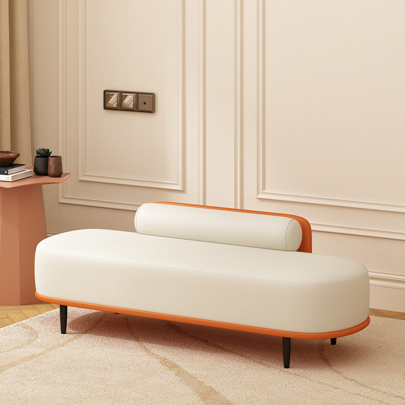 Nordic Contemporary Faux Leather Storage Bench with Wood and Carbon Steel Frame, Oval Backrest for Bedroom & Entryway
