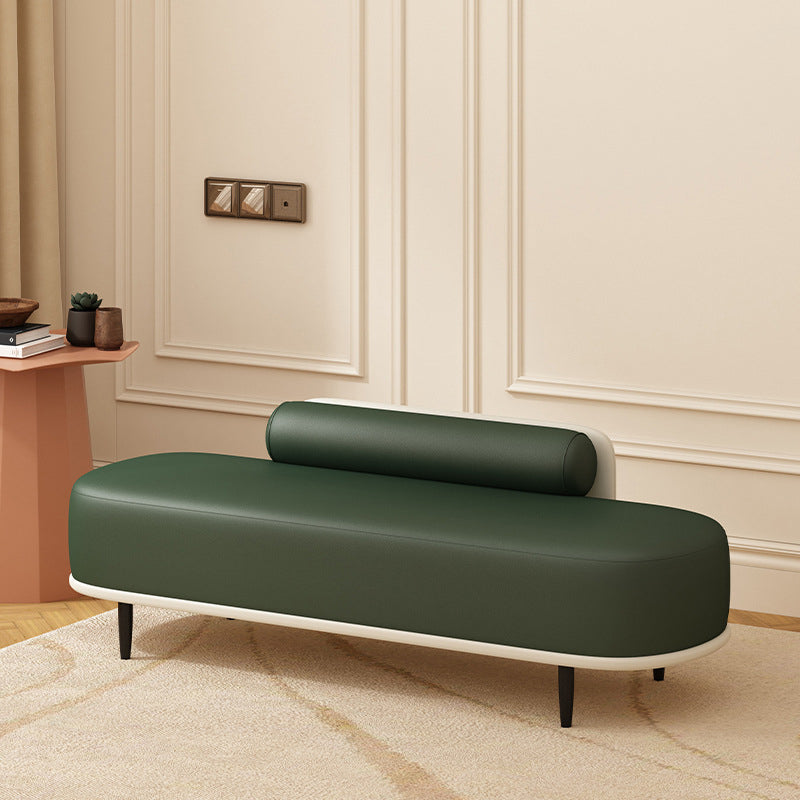 Nordic Contemporary Faux Leather Storage Bench with Wood and Carbon Steel Frame, Oval Backrest for Bedroom & Entryway
