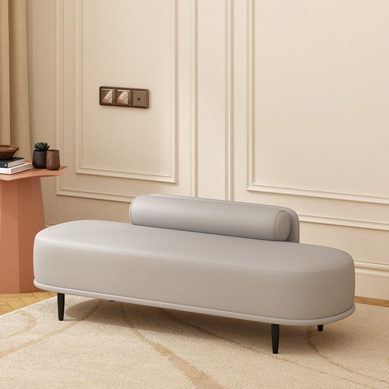 Nordic Contemporary Faux Leather Storage Bench with Wood and Carbon Steel Frame, Oval Backrest for Bedroom & Entryway