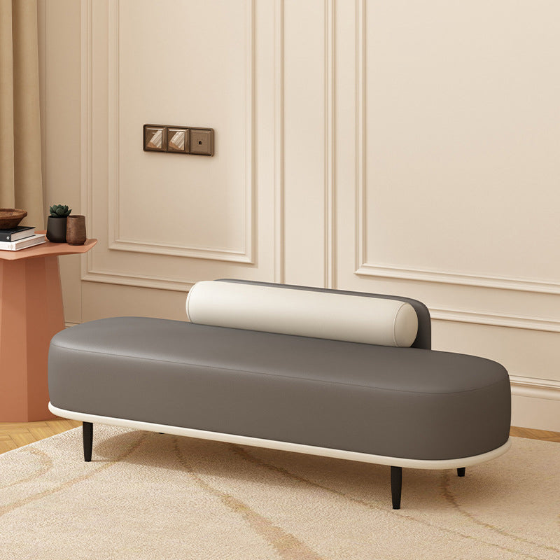 Nordic Contemporary Faux Leather Storage Bench with Wood and Carbon Steel Frame, Oval Backrest for Bedroom & Entryway