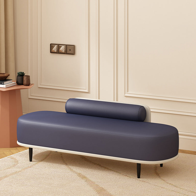 Nordic Contemporary Faux Leather Storage Bench with Wood and Carbon Steel Frame, Oval Backrest for Bedroom & Entryway