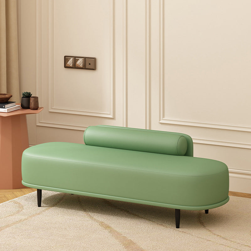 Nordic Contemporary Faux Leather Storage Bench with Wood and Carbon Steel Frame, Oval Backrest for Bedroom & Entryway