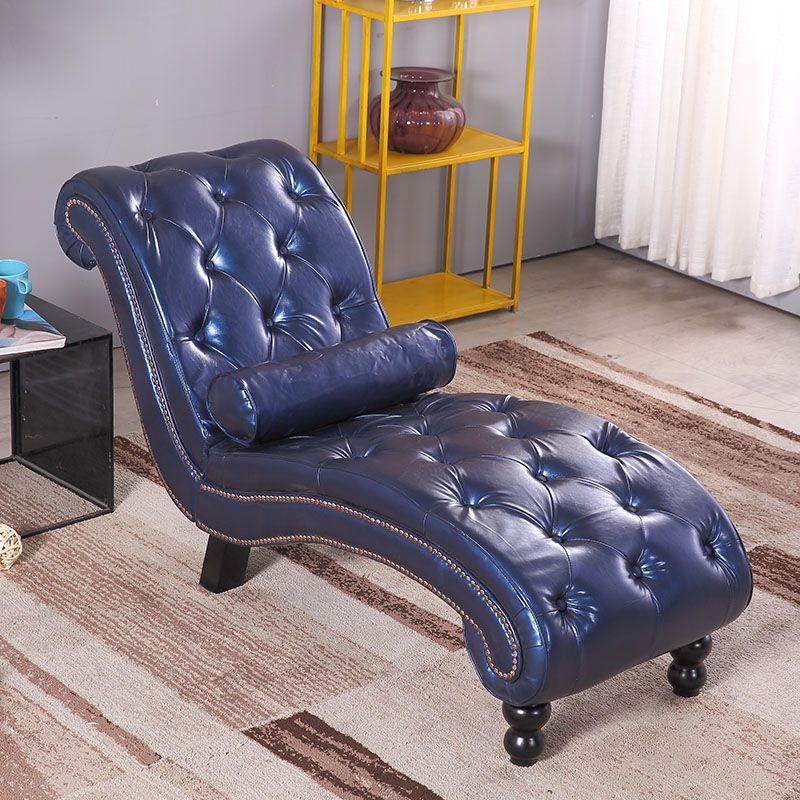 Elegant European-Style Velvet and Leather Curved Chaise Lounge Recliner with Backrest — Traditional Wood Frame for Living Room or Bedroom