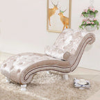 Elegant European-Style Velvet and Leather Curved Chaise Lounge Recliner with Backrest — Traditional Wood Frame for Living Room or Bedroom