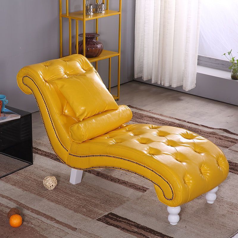 Elegant European-Style Velvet and Leather Curved Chaise Lounge Recliner with Backrest — Traditional Wood Frame for Living Room or Bedroom