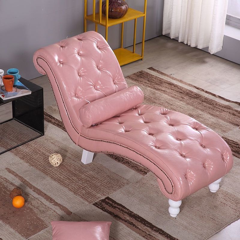 Elegant European-Style Velvet and Leather Curved Chaise Lounge Recliner with Backrest — Traditional Wood Frame for Living Room or Bedroom