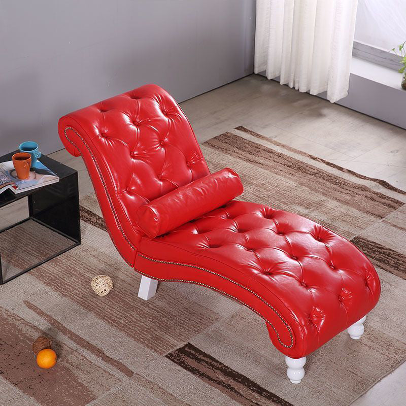 Elegant European-Style Velvet and Leather Curved Chaise Lounge Recliner with Backrest — Traditional Wood Frame for Living Room or Bedroom