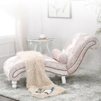 Elegant European-Style Velvet and Leather Curved Chaise Lounge Recliner with Backrest — Traditional Wood Frame for Living Room or Bedroom