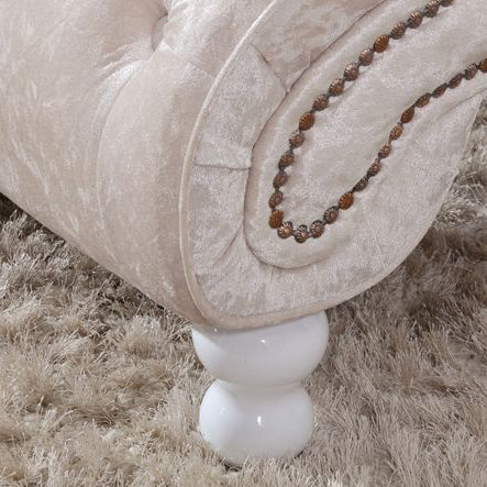 Elegant European-Style Velvet and Leather Curved Chaise Lounge Recliner with Backrest — Traditional Wood Frame for Living Room or Bedroom