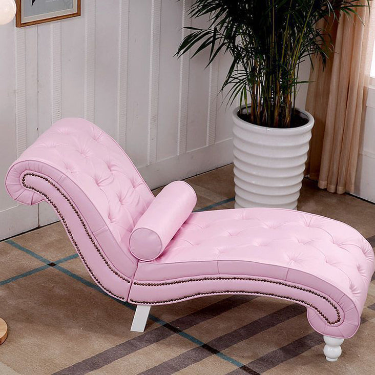 Elegant European-Style Velvet and Leather Curved Chaise Lounge Recliner with Backrest — Traditional Wood Frame for Living Room or Bedroom