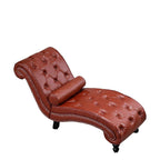Elegant European-Style Velvet and Leather Curved Chaise Lounge Recliner with Backrest — Traditional Wood Frame for Living Room or Bedroom