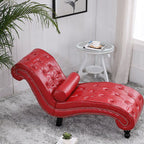 Elegant European-Style Velvet and Leather Curved Chaise Lounge Recliner with Backrest — Traditional Wood Frame for Living Room or Bedroom