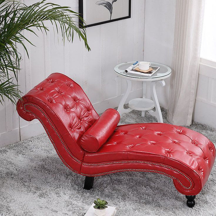 Elegant European-Style Velvet and Leather Curved Chaise Lounge Recliner with Backrest — Traditional Wood Frame for Living Room or Bedroom