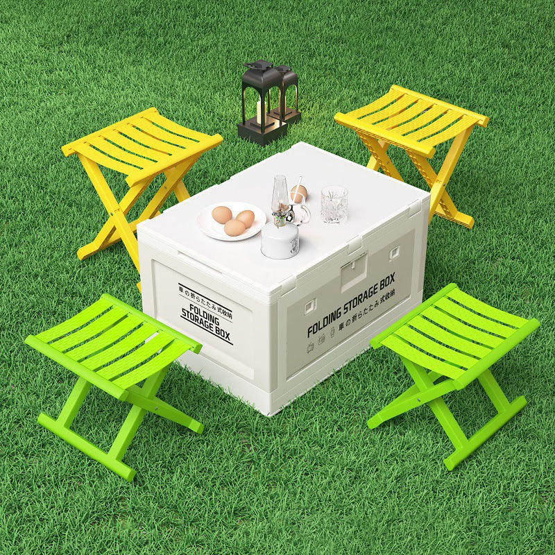 Taburete cuadrado plegable industrial contemporáneo – Silla de camping portátil de perfil bajo (PP/TPE) para uso exterior e interior