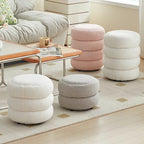Taburete nórdico contemporáneo de madera con tela sherpa — Diseño de perfil bajo y múltiples niveles para sala de estar y dormitorio