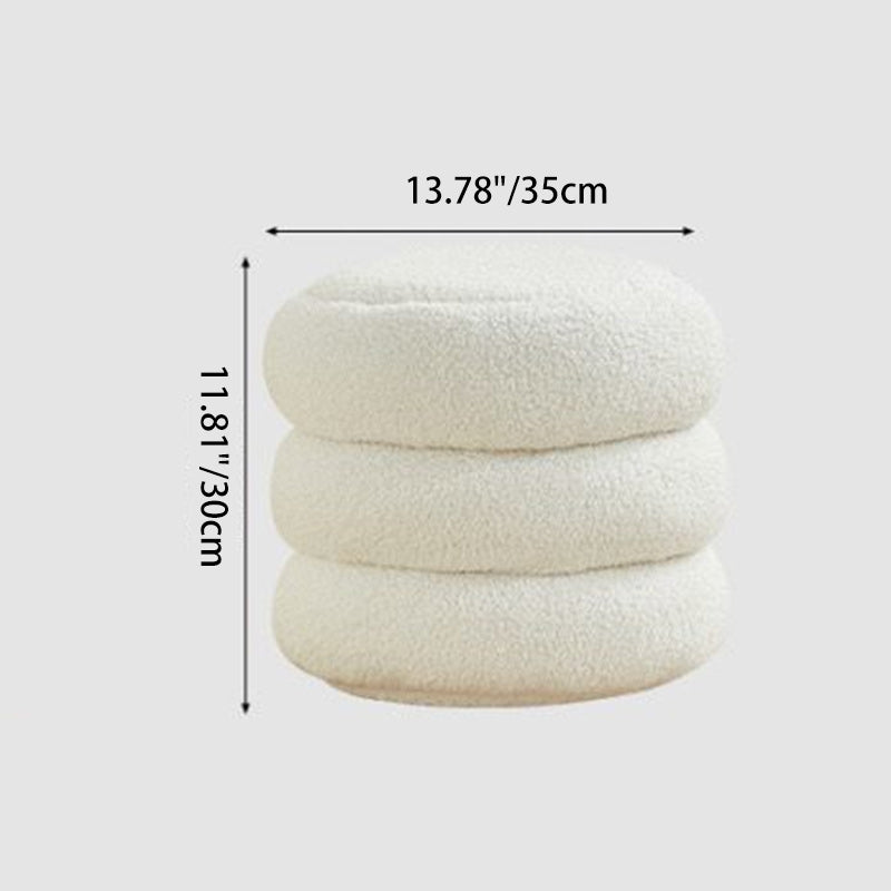 Taburete nórdico contemporáneo de madera con tela sherpa — Diseño de perfil bajo y múltiples niveles para sala de estar y dormitorio