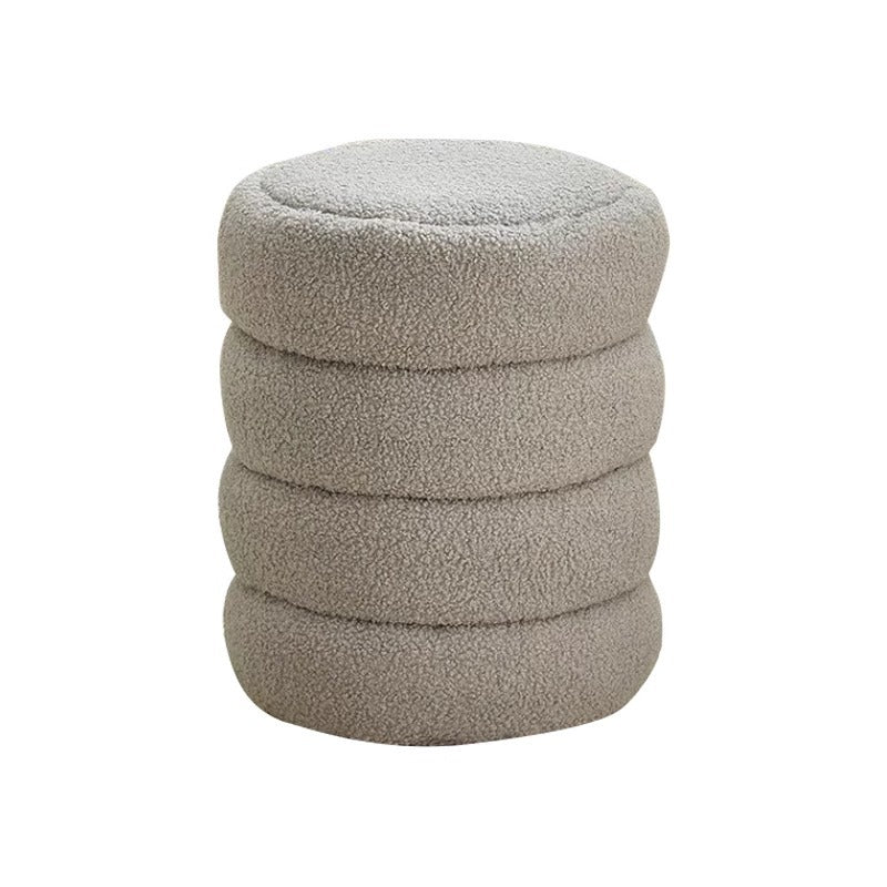 Taburete nórdico contemporáneo de madera con tela sherpa — Diseño de perfil bajo y múltiples niveles para sala de estar y dormitorio