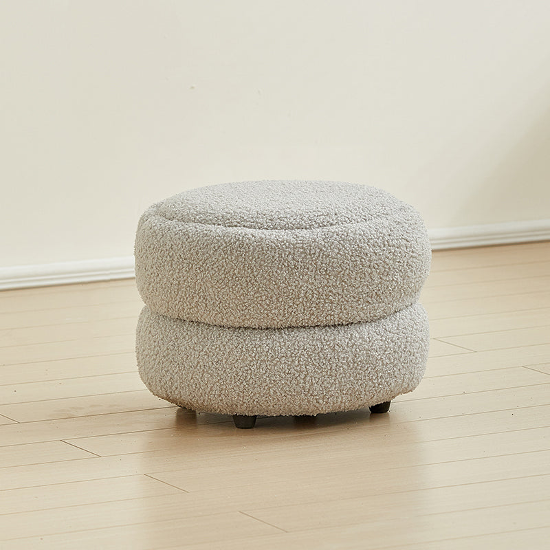 Nordic Contemporary Round Sherpa Fabric Wood Stool — Low-Profile, Multi-Tier Design for Living Room & Bedroom