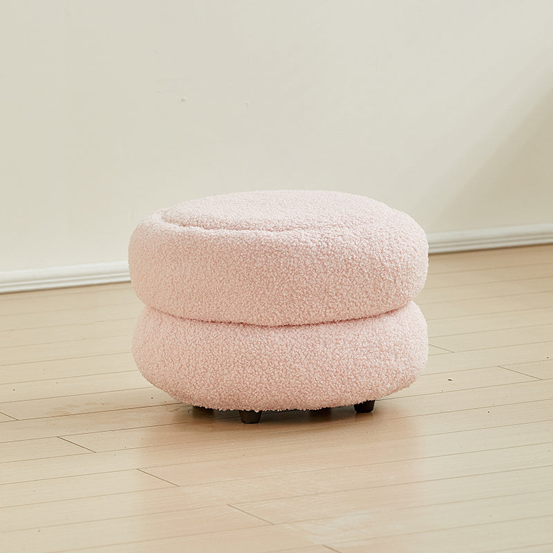 Nordic Contemporary Round Sherpa Fabric Wood Stool — Low-Profile, Multi-Tier Design for Living Room & Bedroom