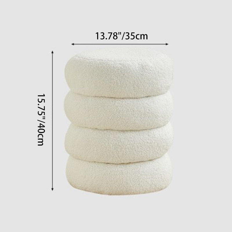 Taburete nórdico contemporáneo de madera con tela sherpa — Diseño de perfil bajo y múltiples niveles para sala de estar y dormitorio