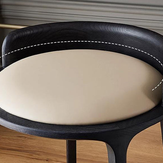 Contemporary Retro Ash Oak Wood Faux Leather Round Vanity Stool With Backrest For Bedroom