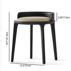 Contemporary Retro Ash Oak Wood Faux Leather Round Vanity Stool With Backrest For Bedroom
