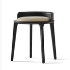 Contemporary Retro Ash Oak Wood Faux Leather Round Vanity Stool With Backrest For Bedroom