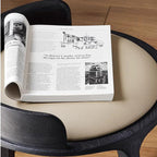 Contemporary Retro Ash Oak Wood Faux Leather Round Vanity Stool With Backrest For Bedroom