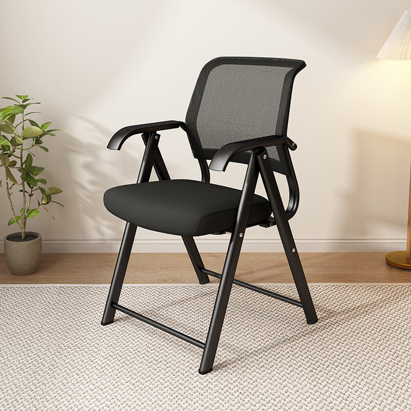 Modern Minimalist Foldable Mesh Sponge Carbon Steel Square Desk Chair With Backrest And Armrests For Home Office Or Study
