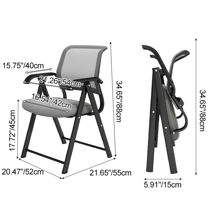 Modern Minimalist Foldable Mesh Sponge Carbon Steel Square Desk Chair With Backrest And Armrests For Home Office Or Study