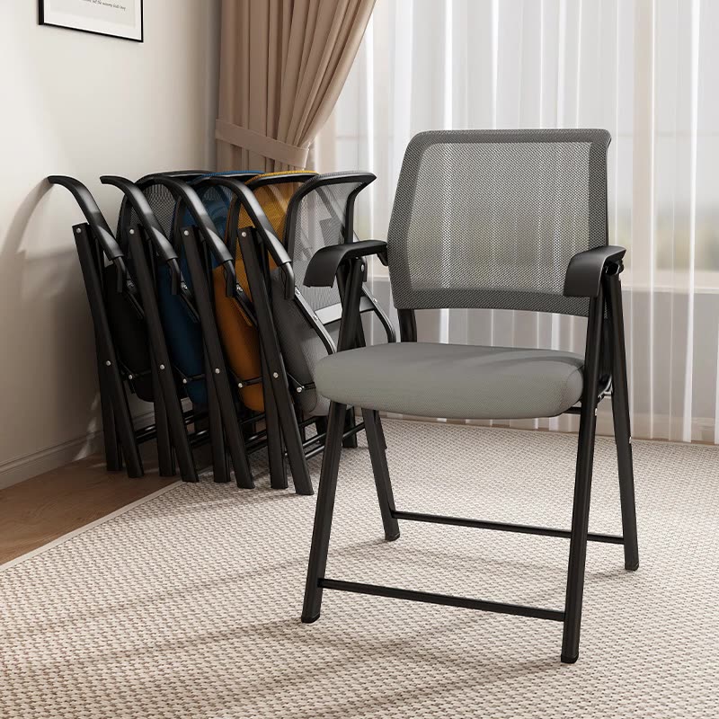 Modern Minimalist Foldable Mesh Sponge Carbon Steel Square Desk Chair With Backrest And Armrests For Home Office Or Study