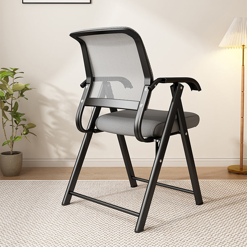 Modern Minimalist Foldable Mesh Sponge Carbon Steel Square Desk Chair With Backrest And Armrests For Home Office Or Study