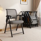 Modern Minimalist Foldable Mesh Sponge Carbon Steel Square Desk Chair With Backrest And Armrests For Home Office Or Study