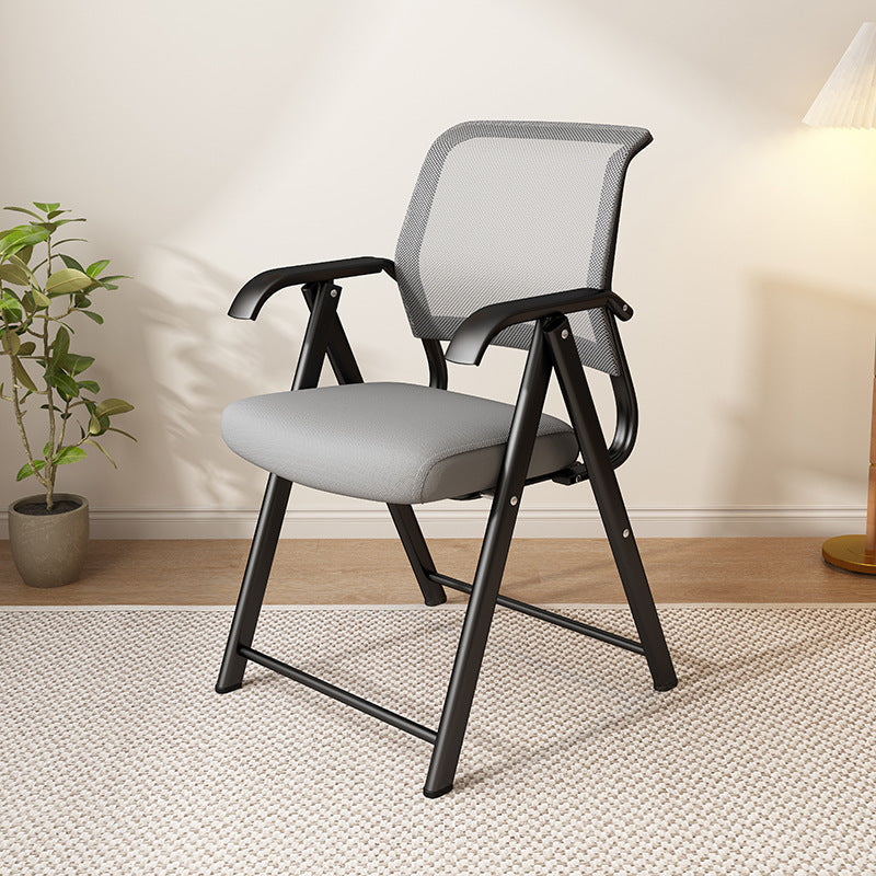 Modern Minimalist Foldable Mesh Sponge Carbon Steel Square Desk Chair With Backrest And Armrests For Home Office Or Study