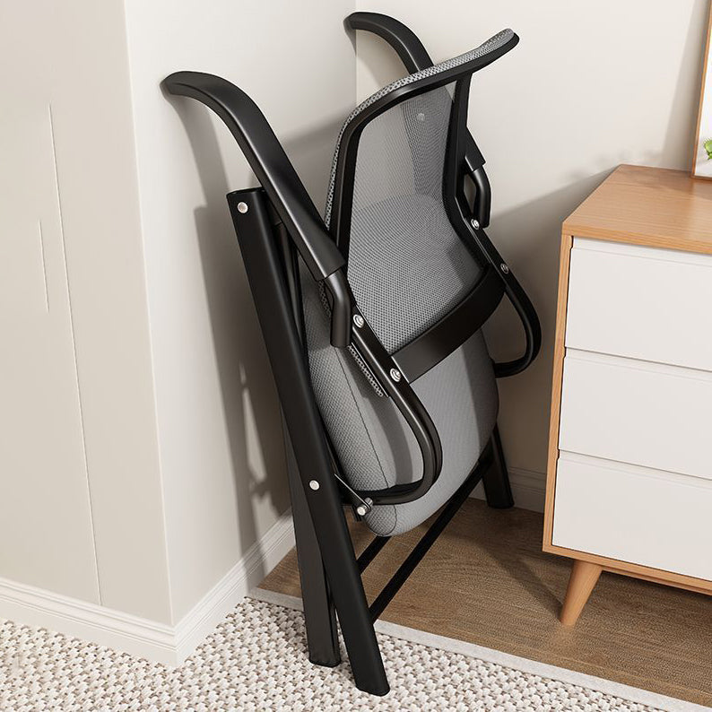 Modern Minimalist Foldable Mesh Sponge Carbon Steel Square Desk Chair With Backrest And Armrests For Home Office Or Study