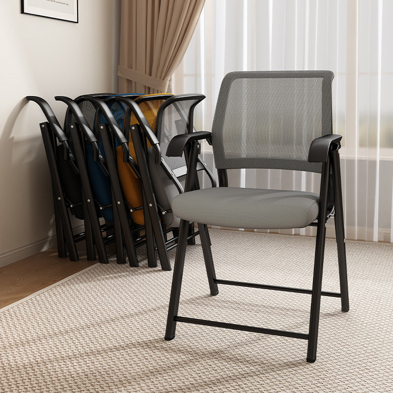 Modern Minimalist Foldable Mesh Sponge Carbon Steel Square Desk Chair With Backrest And Armrests For Home Office Or Study