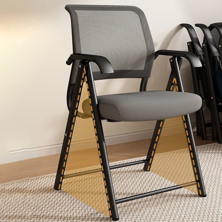Modern Minimalist Foldable Mesh Sponge Carbon Steel Square Desk Chair With Backrest And Armrests For Home Office Or Study
