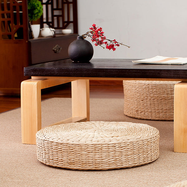 Cojín redondo/taburete bajo de algodón y junco tejido tradicional japonés, apilable, para sala de estar