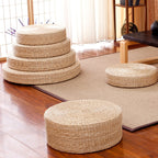 Cojín redondo/taburete bajo de algodón y junco tejido tradicional japonés, apilable, para sala de estar